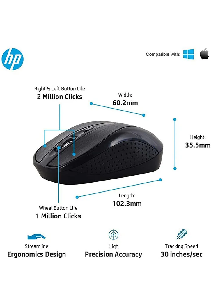 كيبورد لوحة مفاتيح مع ماوس HP WIRELESS KEYBOARD & MOUSE CS10 BLACK COMBO