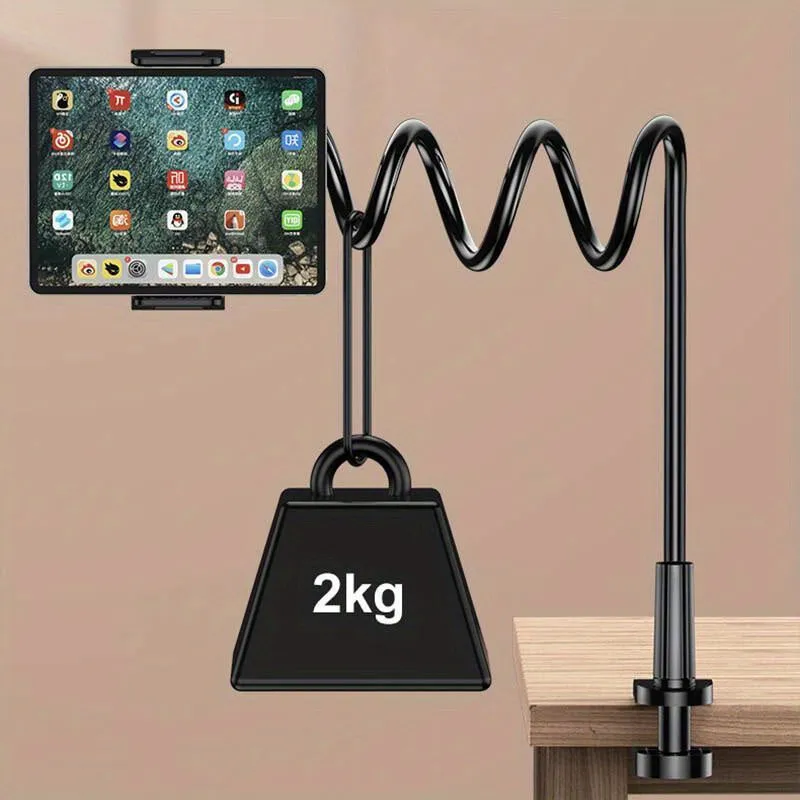 1pc Adjustable Phone Tablet Stand, 100cm Flexible Arm, 360° Rotating Double Clamp Holder, Plastic Spiral Base, Desktop Bedside Bracket For Live Streaming, TV, And Lazy Usage