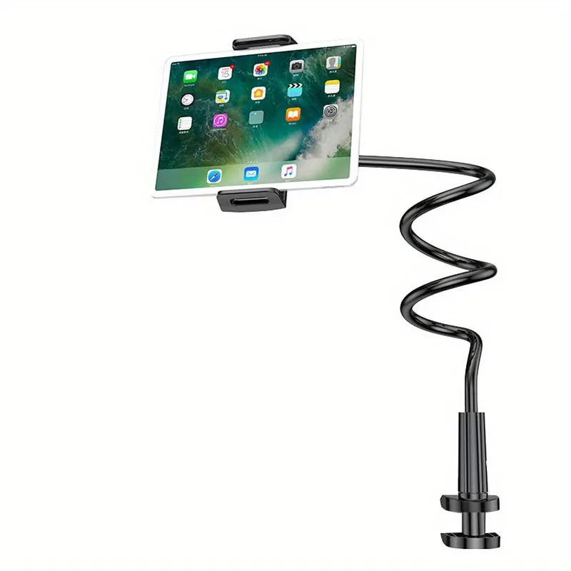 1pc Adjustable Phone Tablet Stand, 100cm Flexible Arm, 360° Rotating Double Clamp Holder, Plastic Spiral Base, Desktop Bedside Bracket For Live Streaming, TV, And Lazy Usage