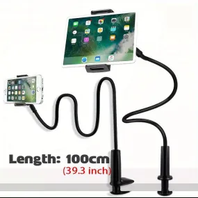 1pc Adjustable Phone Tablet Stand, 100cm Flexible Arm, 360° Rotating Double Clamp Holder, Plastic Spiral Base, Desktop Bedside Bracket For Live Streaming, TV, And Lazy Usage