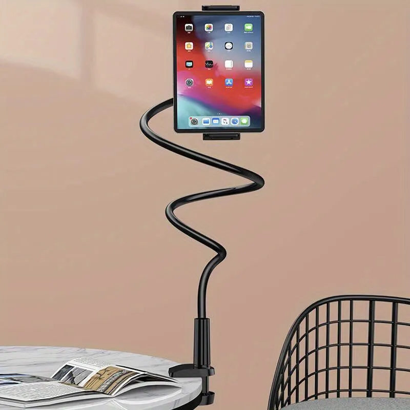 1pc Adjustable Phone Tablet Stand, 100cm Flexible Arm, 360° Rotating Double Clamp Holder, Plastic Spiral Base, Desktop Bedside Bracket For Live Streaming, TV, And Lazy Usage