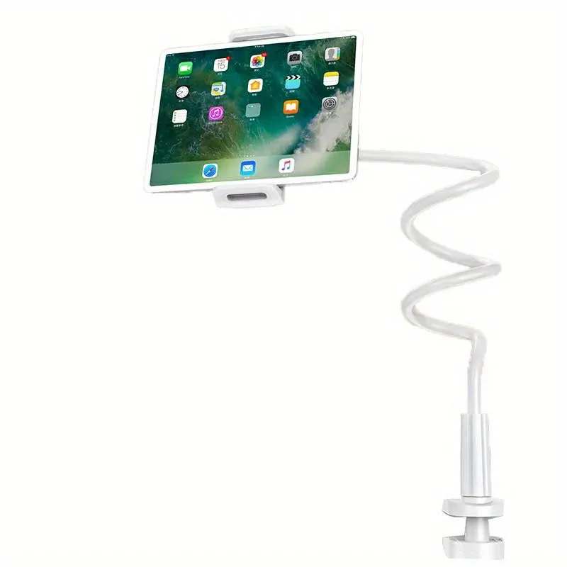 1pc Adjustable Phone Tablet Stand, 100cm Flexible Arm, 360° Rotating Double Clamp Holder, Plastic Spiral Base, Desktop Bedside Bracket For Live Streaming, TV, And Lazy Usage