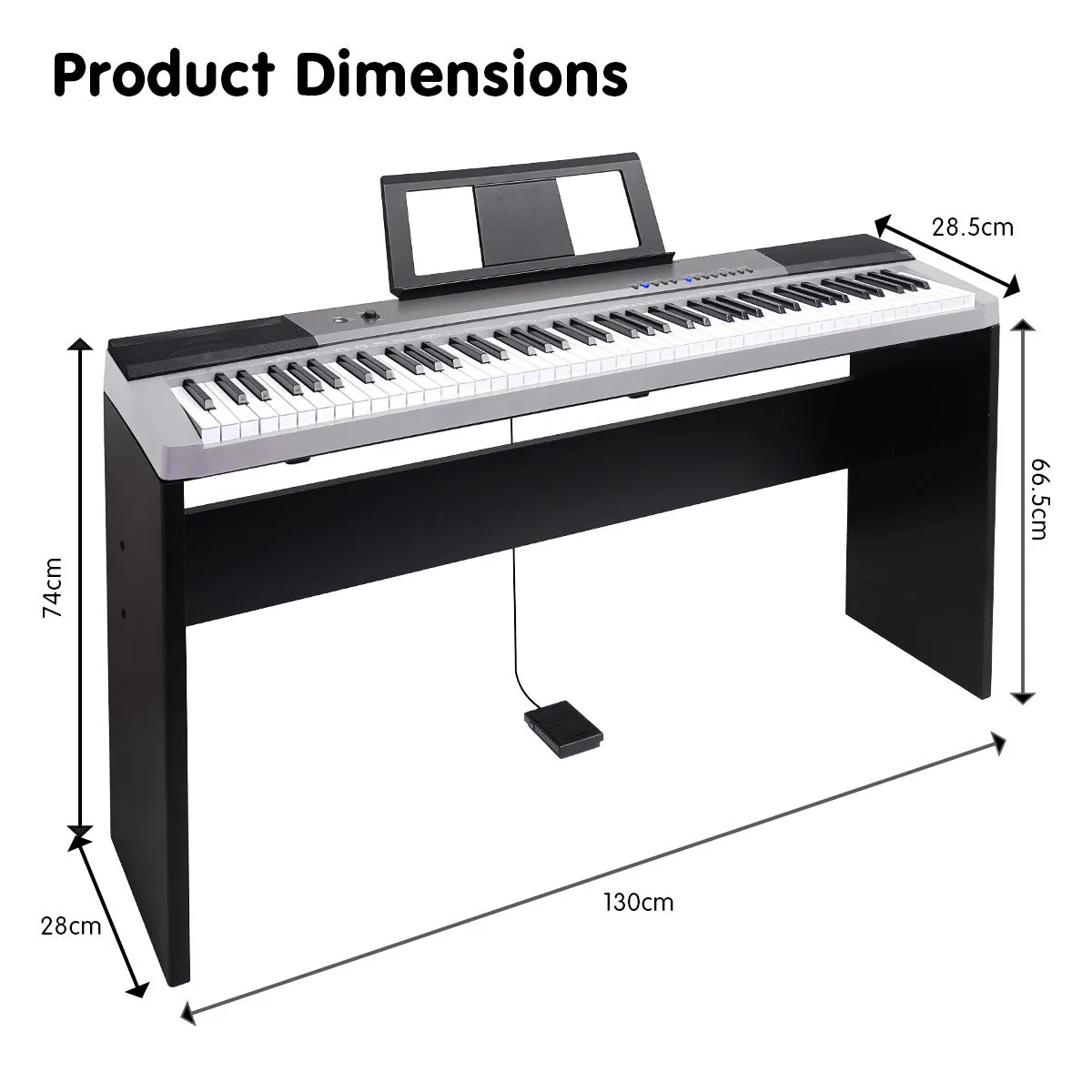 88-Key Electronic Keyboard w/ Stand, 140 Timbres, Silver