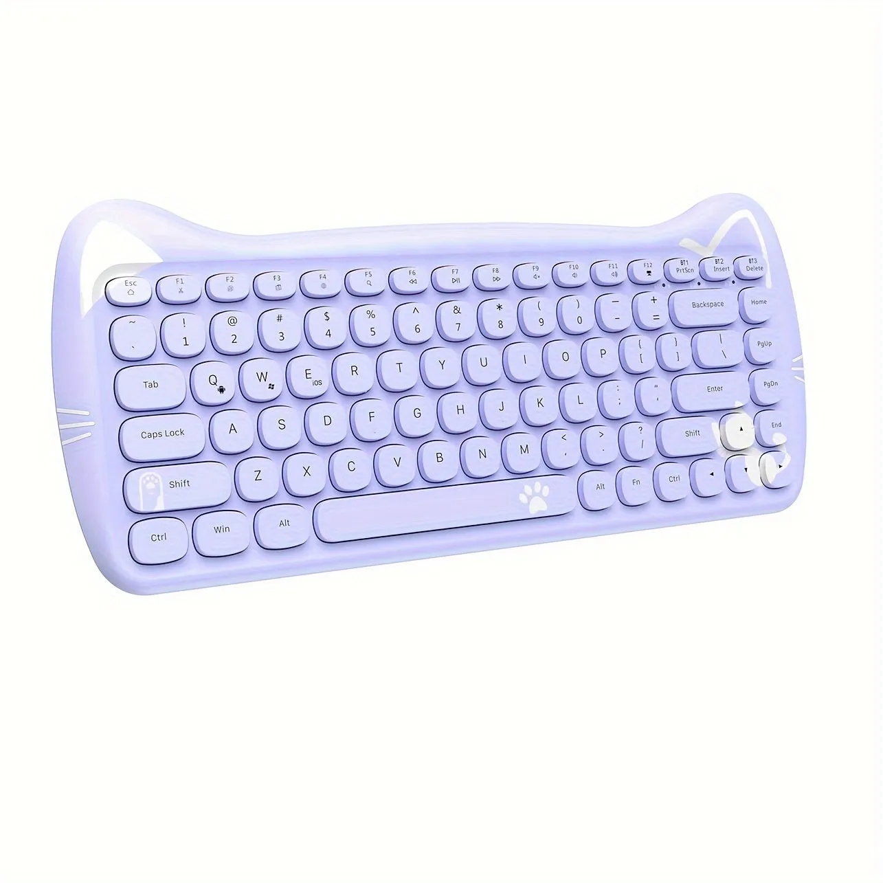 ajazz Wireless Cute Computer Keyboard 80% Percent Lovely Cat Retro Silent Slim BT Keyboard with Typewriter Round Matte Texture Keycap Multi Device Connection for PC Laptop Mac