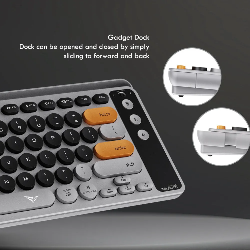 Alcatroz JellyBean AirDock 2 Bluetooth, 2.4G Wireless Multi-Device Rechargeable Keyboard with Gadget Dock