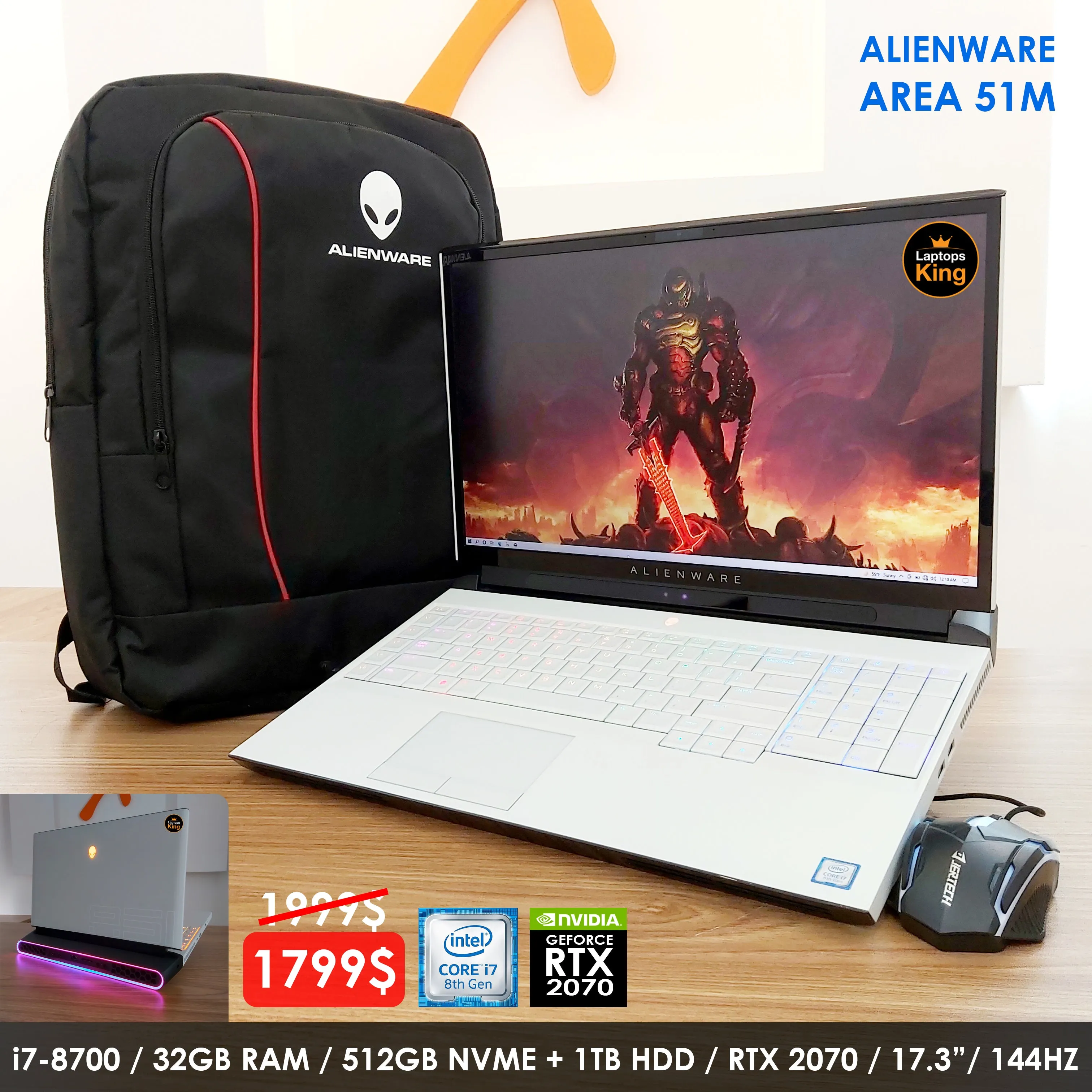 Alienware Area 51m i7-8700 RTX 2070 144Hz Gaming Laptop (New Open Box)