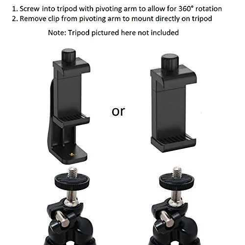 Alphx Universal Smartphone Tripod Cell Phone Holder Mount Adapter Set, Fits iPhone, Samsung, and All Phones, Rotates Vertical and Horizontal with Adjustable Clamp, Includes Mini Tripod