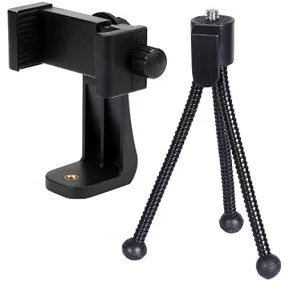 Alphx Universal Smartphone Tripod Cell Phone Holder Mount Adapter Set, Fits iPhone, Samsung, and All Phones, Rotates Vertical and Horizontal with Adjustable Clamp, Includes Mini Tripod