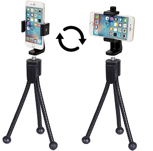 Alphx Universal Smartphone Tripod Cell Phone Holder Mount Adapter Set, Fits iPhone, Samsung, and All Phones, Rotates Vertical and Horizontal with Adjustable Clamp, Includes Mini Tripod