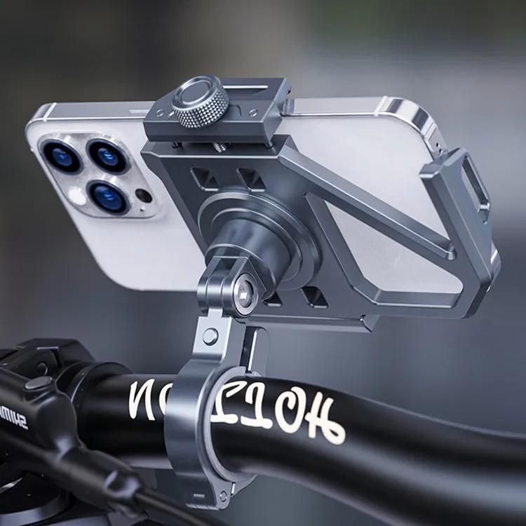 Aluminum Alloy Motorcycle Shockproof Mobile Phone Holder Bicycle Cycling Navigation Bracket(Grey)