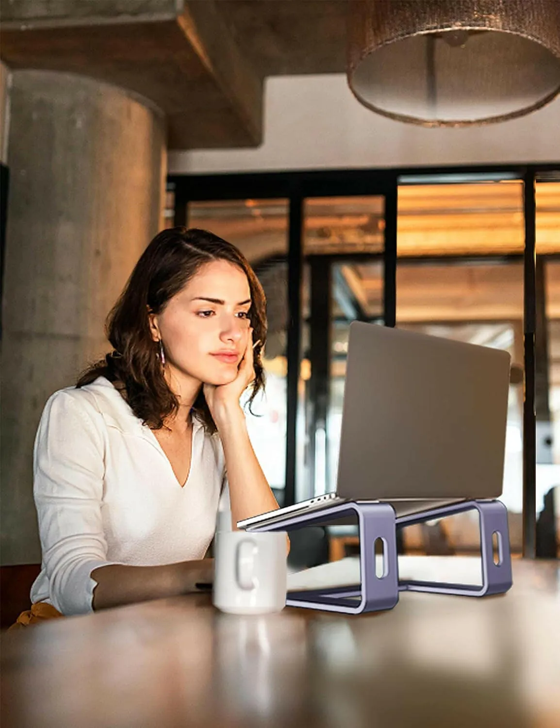 Aluminum Ergonomic Laptop Stand and Riser for 10 to 15.6 Inch Notebooks, Purple Metal Holder for Desk Use