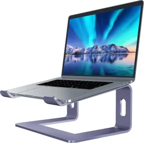 Aluminum Ergonomic Laptop Stand and Riser for 10 to 15.6 Inch Notebooks, Purple Metal Holder for Desk Use