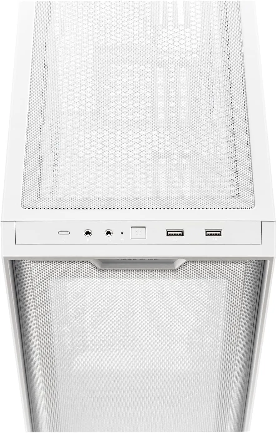 Asus A21 Gaming PC Case w/ Glass Window, Micro ATX, Mesh Front, 380mm GPU & 360mm Radiator Support, White