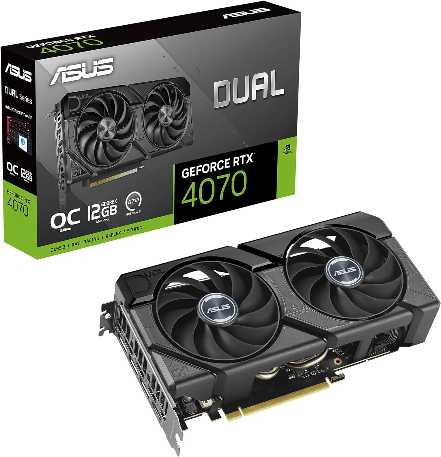 Asus Dual RTX 4070 EVO OC Gaming Graphics Card, PCIe 4.0, 12GB DDR6X, HDMI, DP, 2550MHz Clock, Overclocked