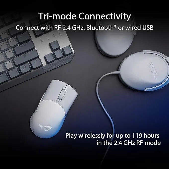 Asus ROG Keris Wireless Mouse: Triple Connectivity, 36K DPI, 5 Buttons, SpeedNova, Replaceable Switches, Paracord,white.