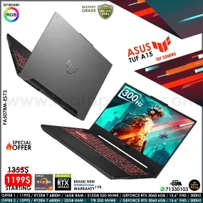 Asus Tuf A15 FA507RM-ES73 Military Grade Ryzen 7 6800h Rtx 3060 300Hz Gaming Laptops (Brand New)