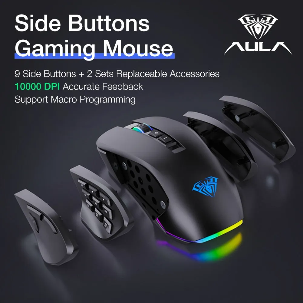 AULA H510 RGB Gaming Mouse 10000 DPI Side Buttons Marco Progrommable Egronomic 14 Wire Backlit Game Mice for Laptop