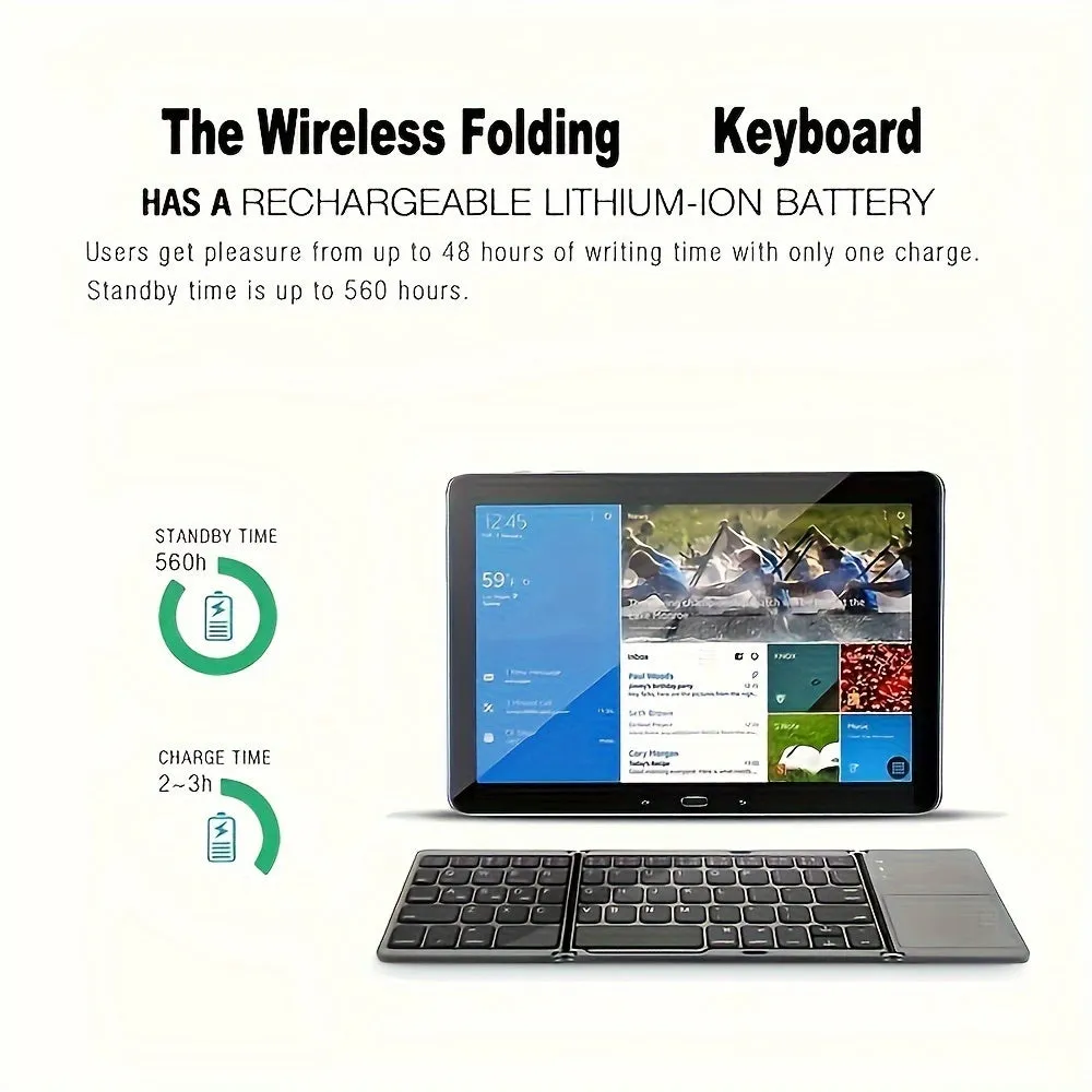 B033 Wireless Three Fold Keyboard For Computer Office Mute Ultra-thin Portable Keyboard Three System With Touchpad, Very Suitable For Android/IOS/Windows/Mac And Other Systems