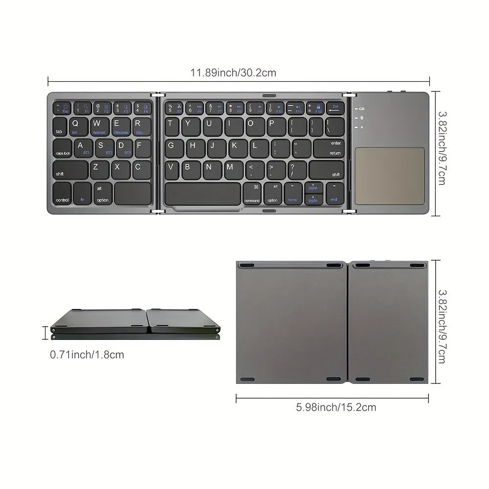 B033 Wireless Three Fold Keyboard For Computer Office Mute Ultra-thin Portable Keyboard Three System With Touchpad, Very Suitable For Android/IOS/Windows/Mac And Other Systems