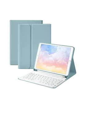 Bluetooth Keyboard & Ipad Case, White & Blue