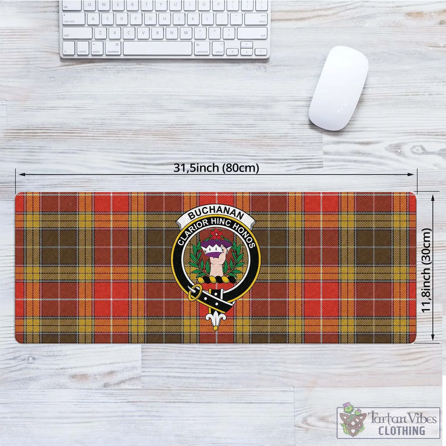 Buchanan Old Set Weathered Tartan Mouse Pad with Family Crest