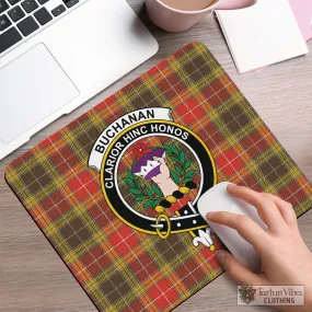 Buchanan Old Set Weathered Tartan Mouse Pad with Family Crest