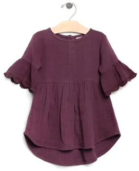 City Mouse Lace Flutter Sleeve Muslin L/S Dress-Fig