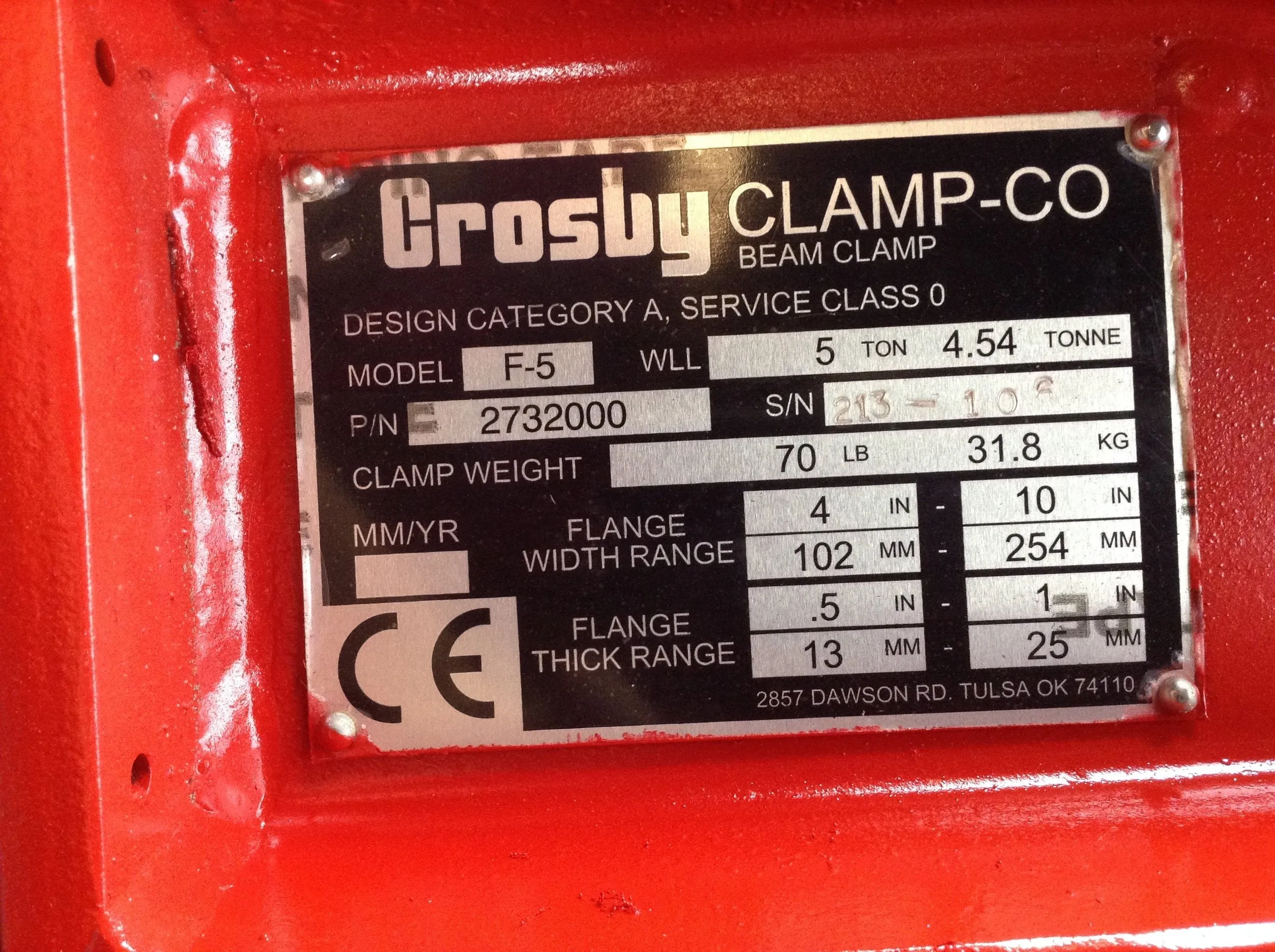 Crosby 2732000 Model F-5 Beam-Co Beam Clamp 5Ton - Reconditioned