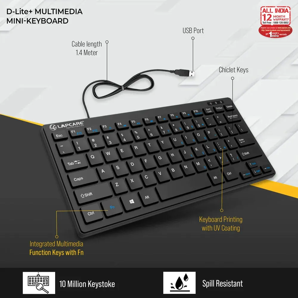 D-Lite - Blk 87 Key Mini Multimedia Keyboard