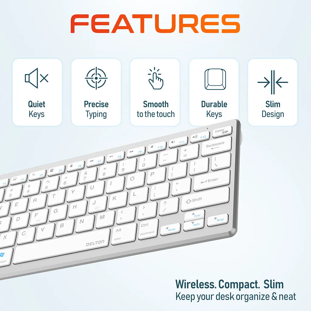 Delton KB35 Wireless Mini Keyboard and Mouse Combo Silver