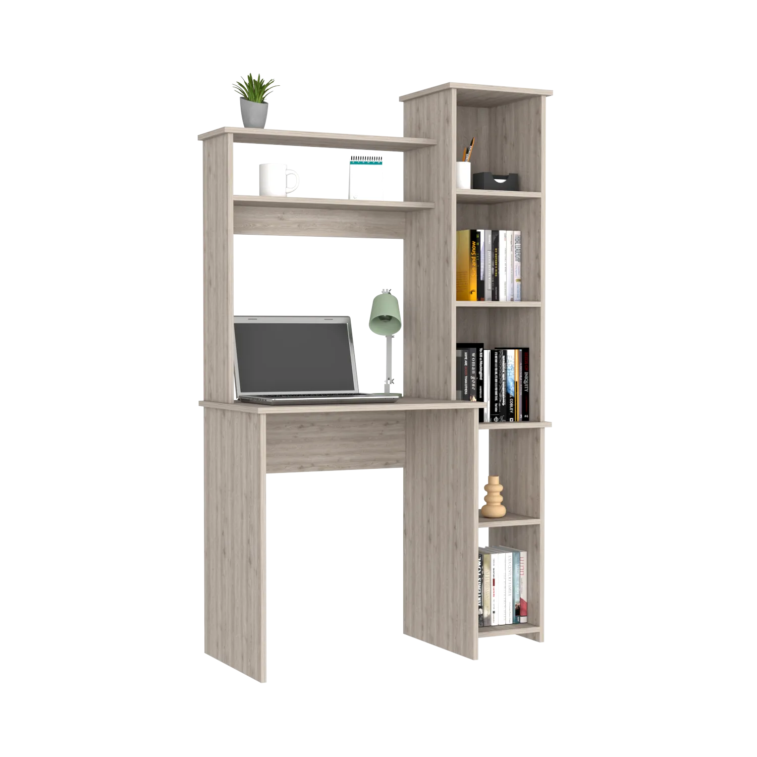 Desk Logan, Five Cubbies, Light Gray Finish