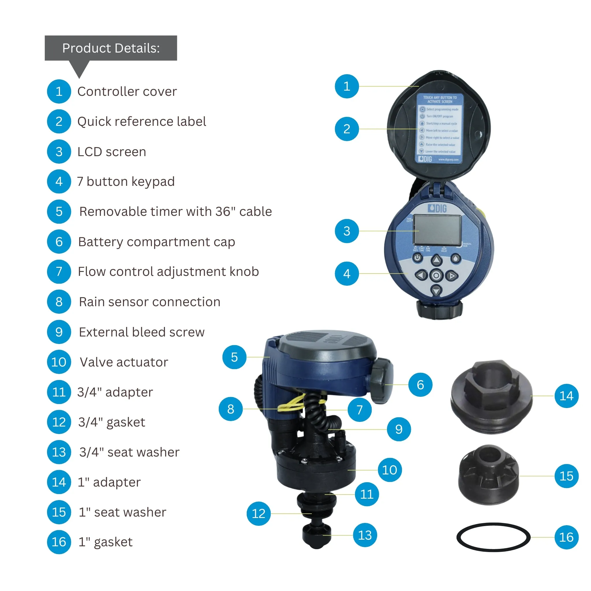 DIG Battery Powered Digital Irrigation Timer | 3/4" Actuator | RBCMVA