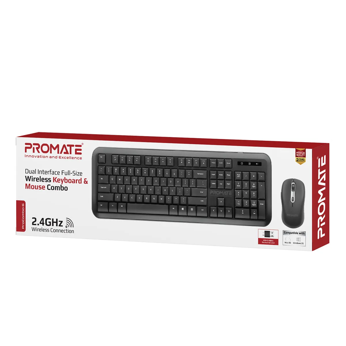 Dual Interface Full Size Wireless Keyboard & Mouse Combo