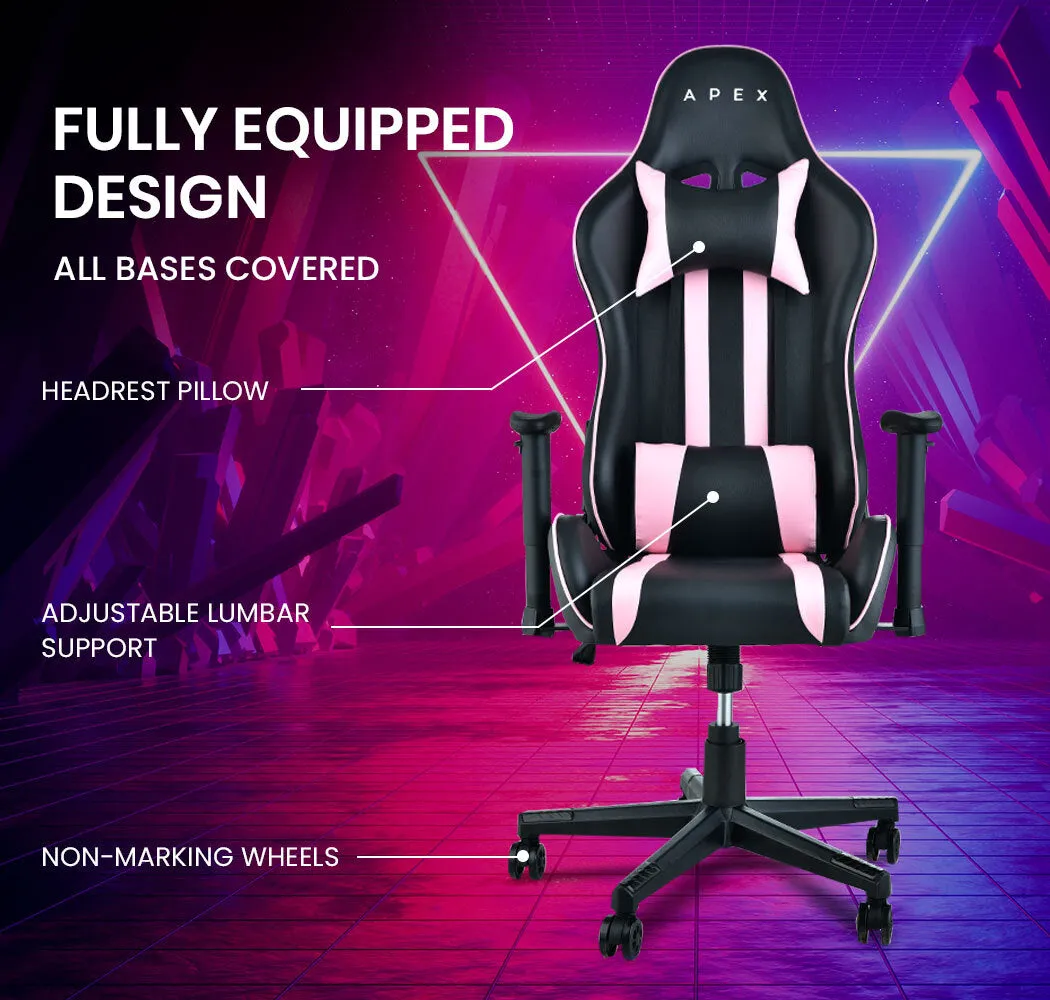 Ergonomic Pink Reclining Gaming Chair with Lumbar Support - Overdrive