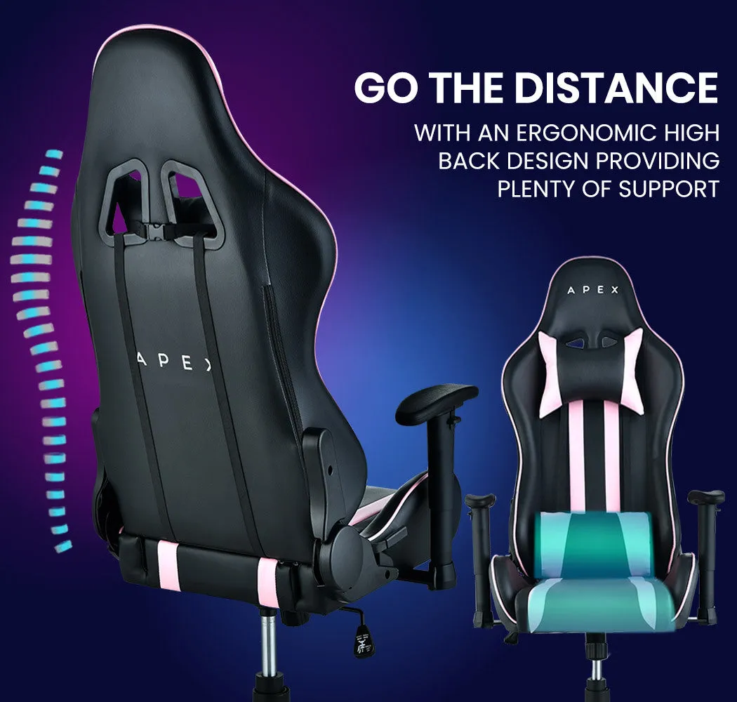 Ergonomic Pink Reclining Gaming Chair with Lumbar Support - Overdrive