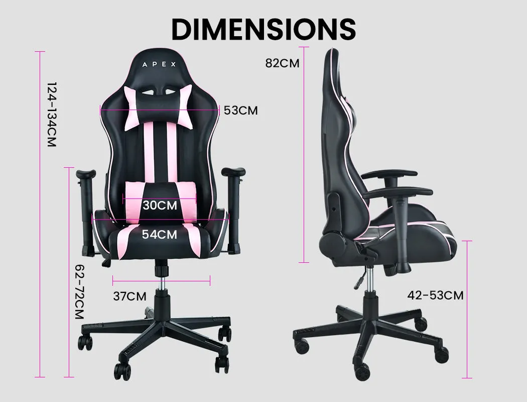 Ergonomic Pink Reclining Gaming Chair with Lumbar Support - Overdrive