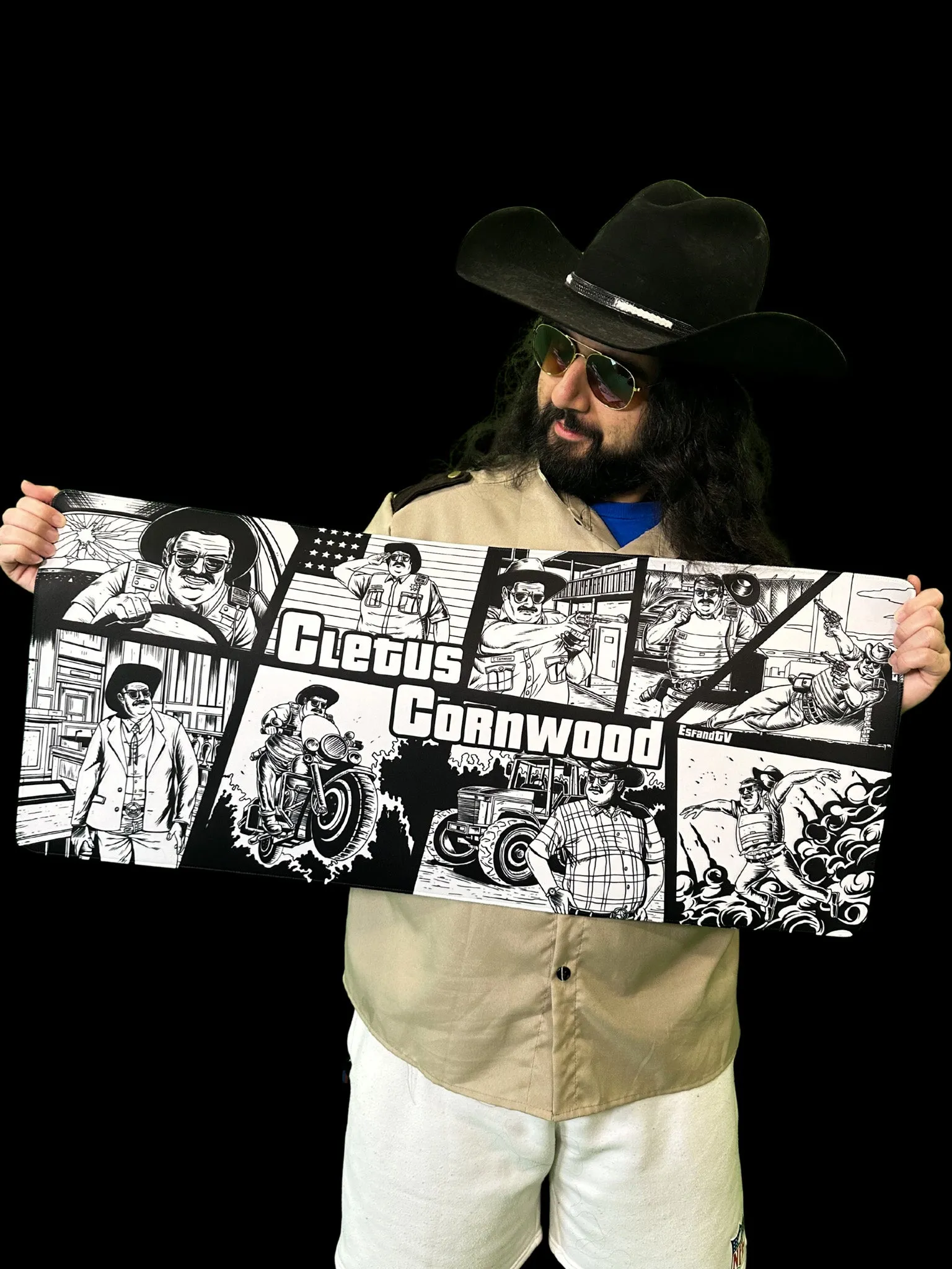 EsfandTV "Cletus Cornwood B&W" Limited Edition Content Creator Collaboration Gaming XL Gaming Mouse Pad