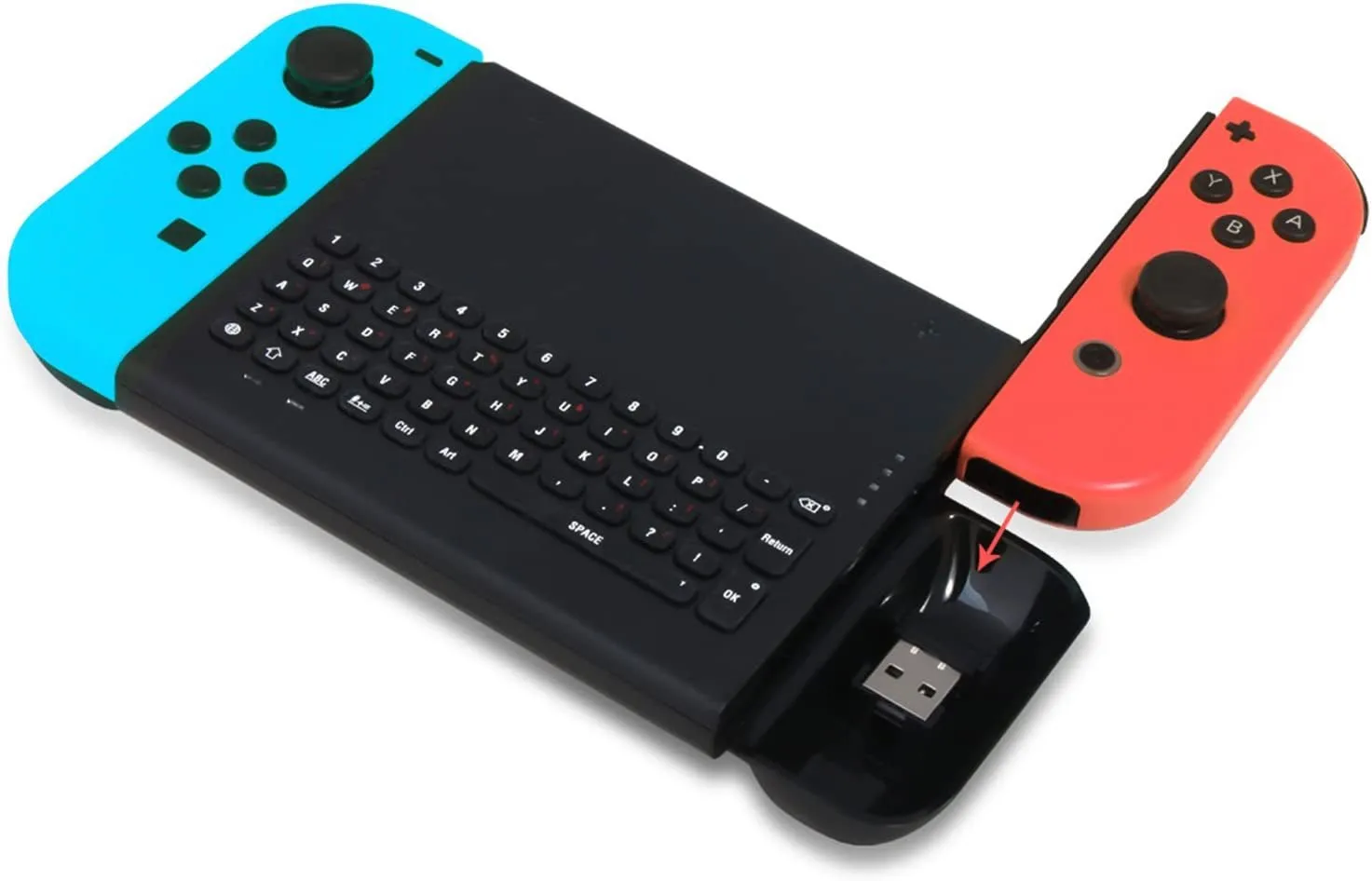 FYOUNG Wireless Keyboard Compatible with Nintendo Switch/Switch OLED, Wireless Gamepad Chatpad Message Keyboard for Switch, 2.4G USB Rechargable Handheld Remote Control Keyboard with a 2.4G Receiver