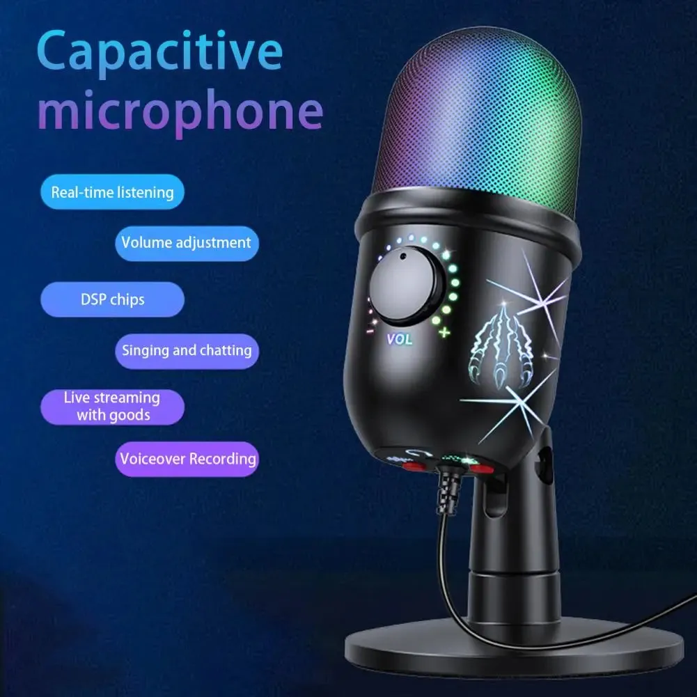 Gaming Social Media Influencer - USB Microphone Noise Reduction Condenser Podcast Microfono Recording Streaming Mic With Breathing Light PM461TR RGB