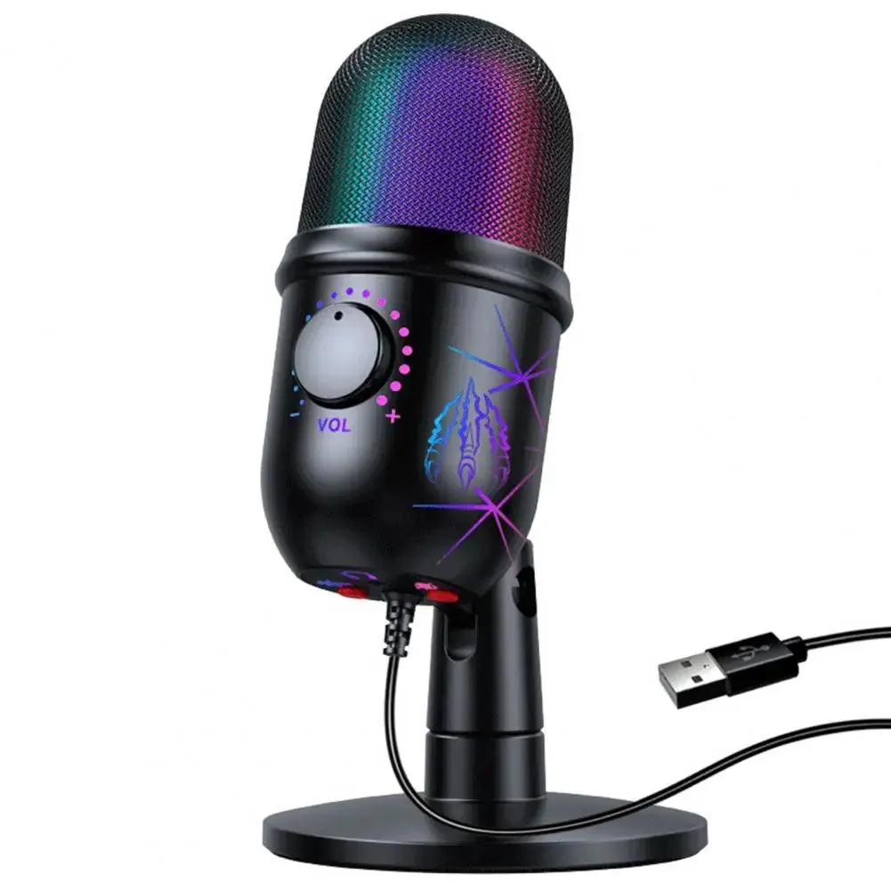 Gaming Social Media Influencer - USB Microphone Noise Reduction Condenser Podcast Microfono Recording Streaming Mic With Breathing Light PM461TR RGB