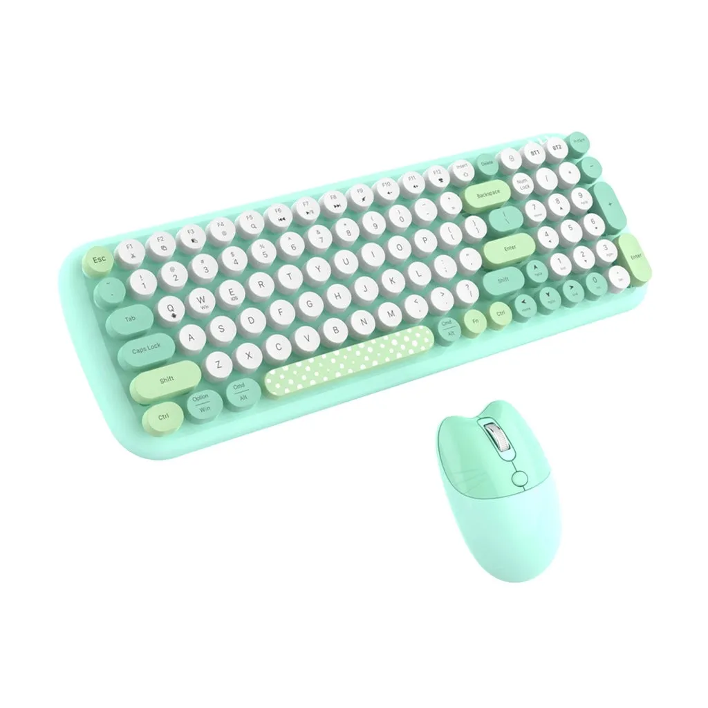 GEEZER Candy Pro Bluetooth Wireless Keyboard and Mouse Combo Set with Retro Cute Design - Blue/Pink/Green