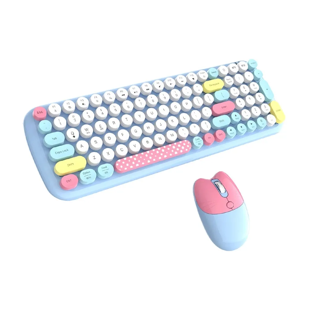 GEEZER Candy Pro Bluetooth Wireless Keyboard and Mouse Combo Set with Retro Cute Design - Blue/Pink/Green