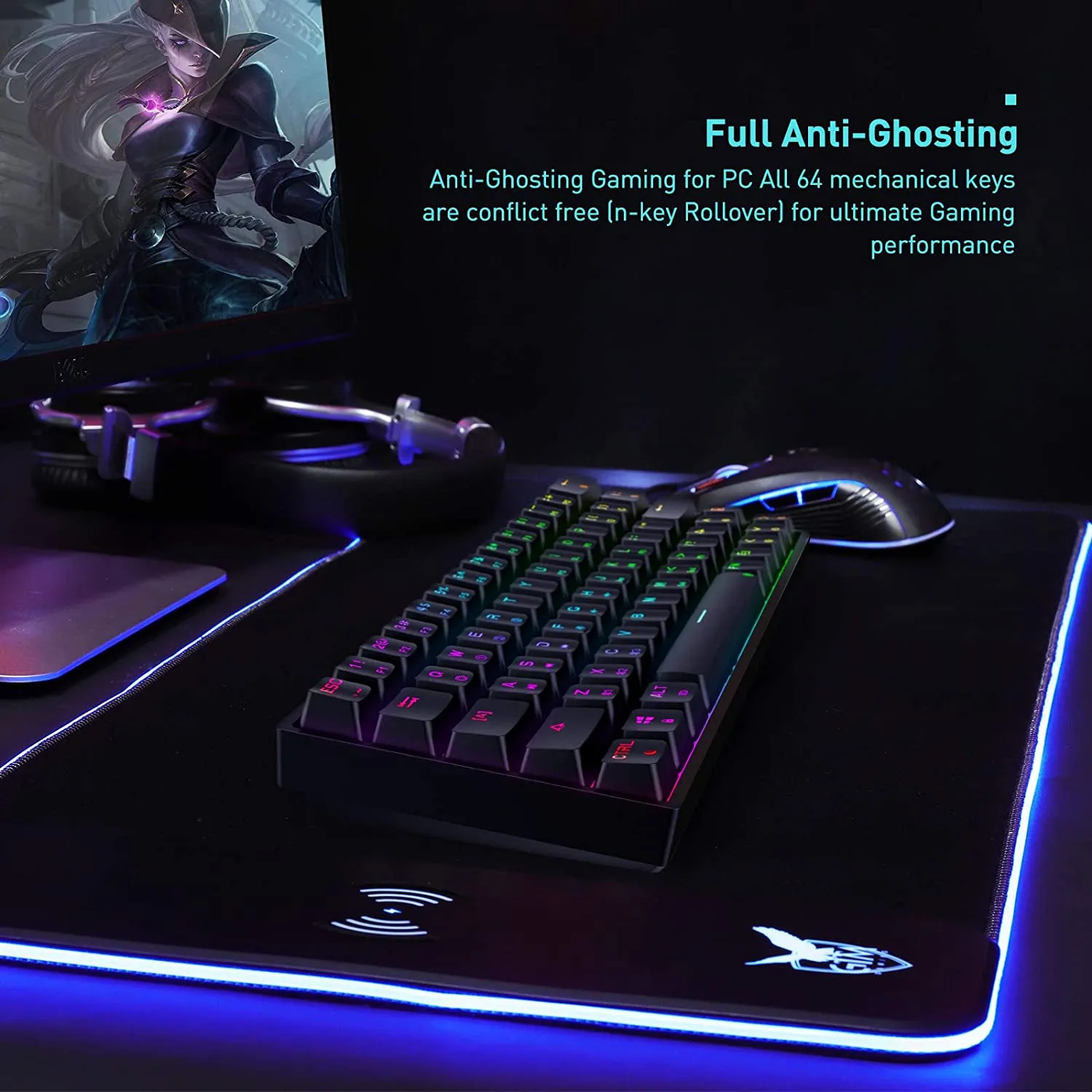 GIM 64 Keys Gateron Mechanical Gaming Keyboard, RGB Backlit Hot Swappable Wired Keyboard with Full Keys Programmable