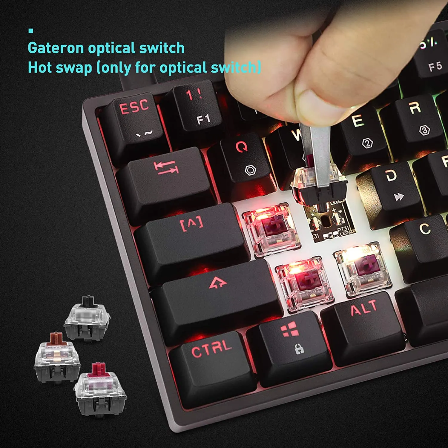 GIM 64 Keys Gateron Mechanical Gaming Keyboard, RGB Backlit Hot Swappable Wired Keyboard with Full Keys Programmable