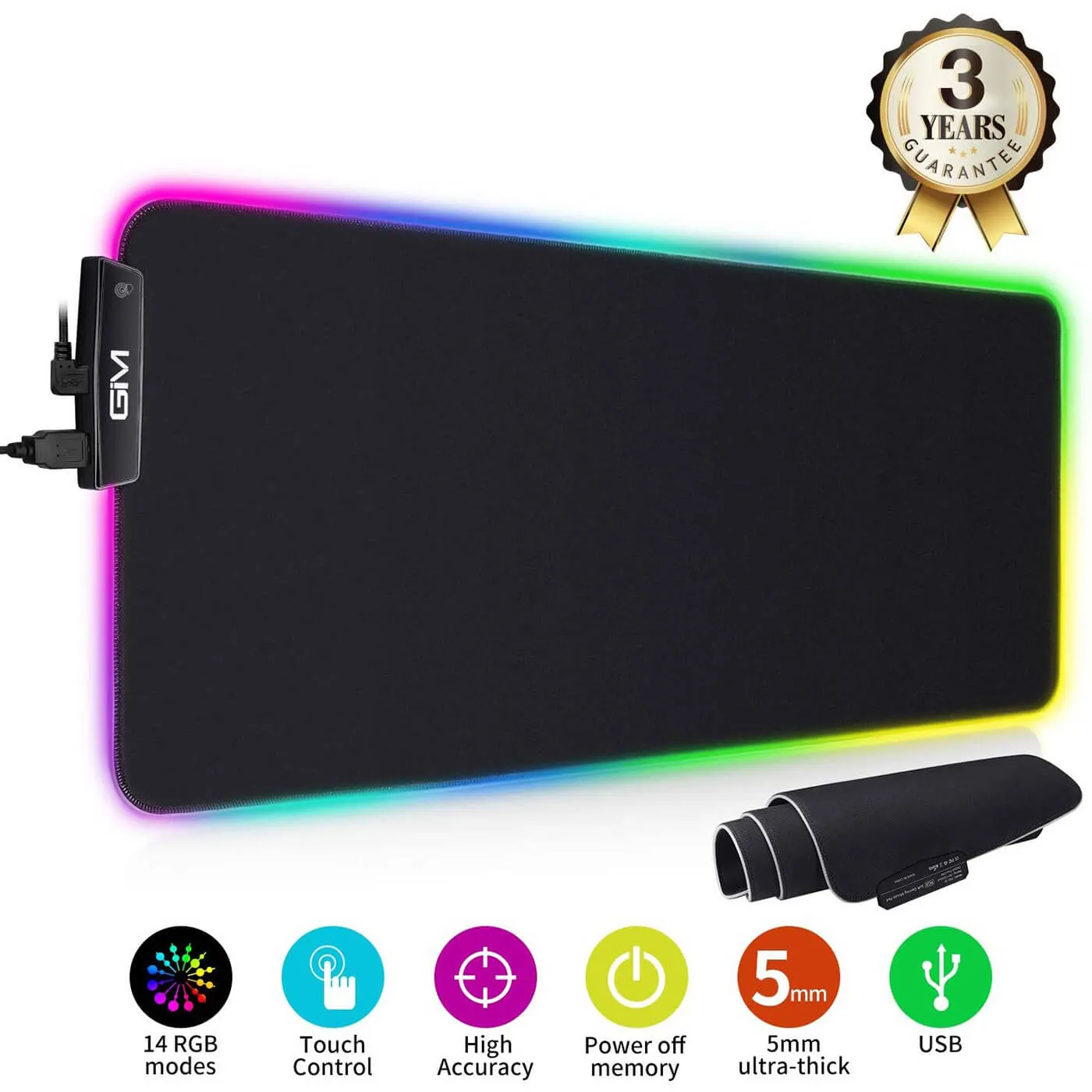 GIM RGB Gaming Mouse Pad Large, 31.5 x 12 x 0.2 Inch