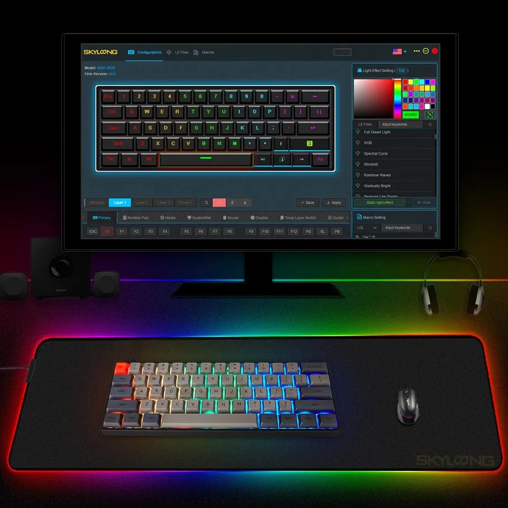 GK61 Keyboard 60 Percent Mechanical With Wireless Gaming Mouse & 2 Bonus Mouse Pads