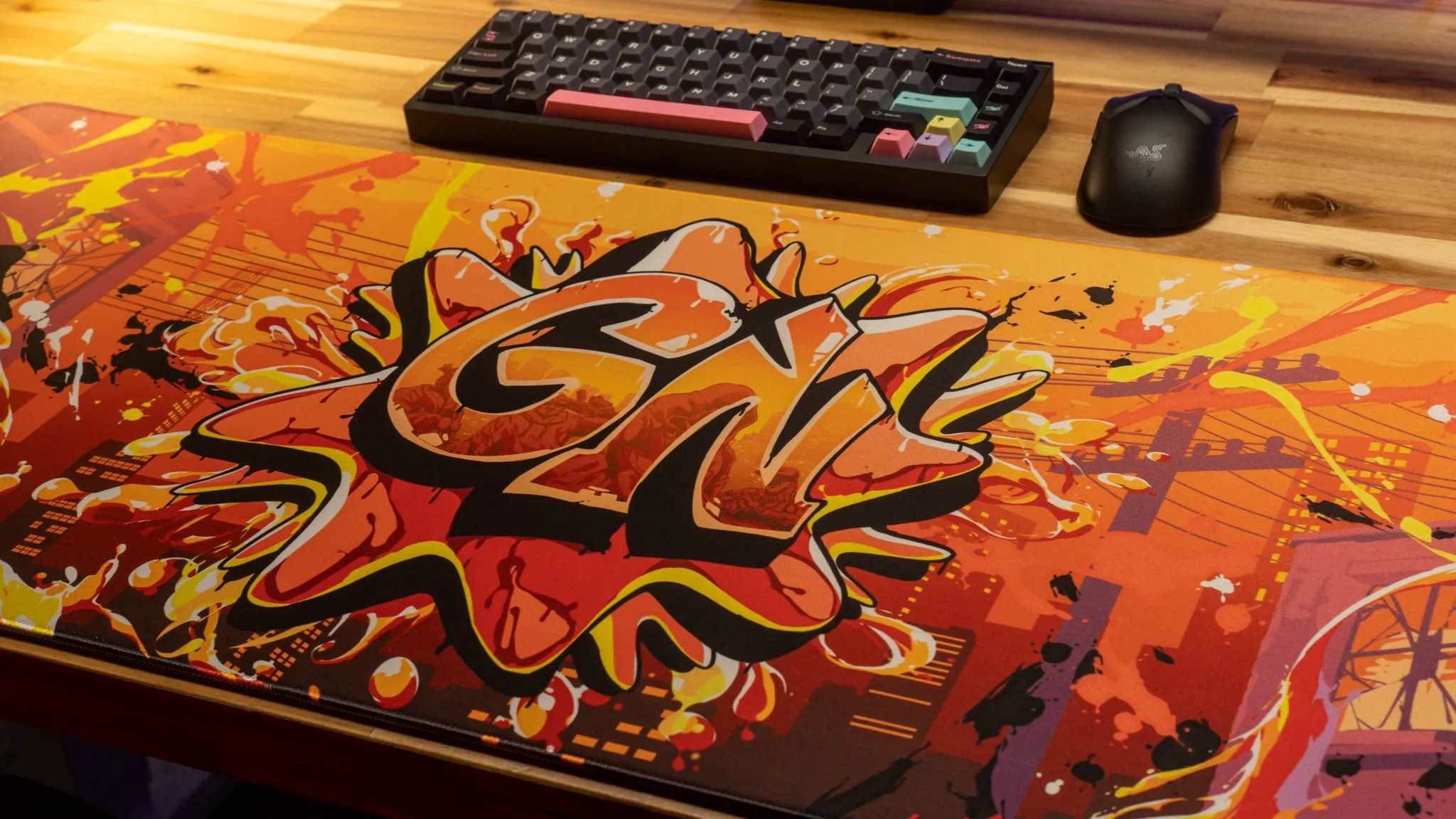 Glo Navy "Splash Graffiti" Content Creator Collaboration Gaming Mouse Pad Deskmat