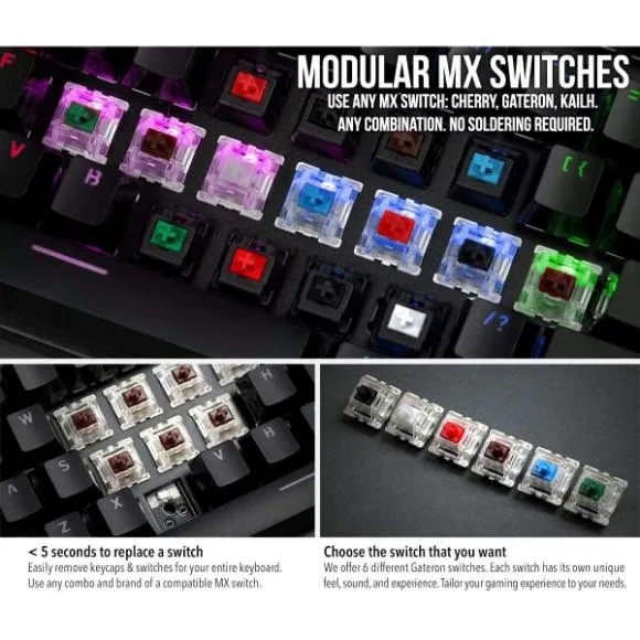 Glorious GMMK-BRN Modular Mechanical Gaming Keyboard - RGB LED Backlit, Brown Switches, Hot Swap Switches (Black)