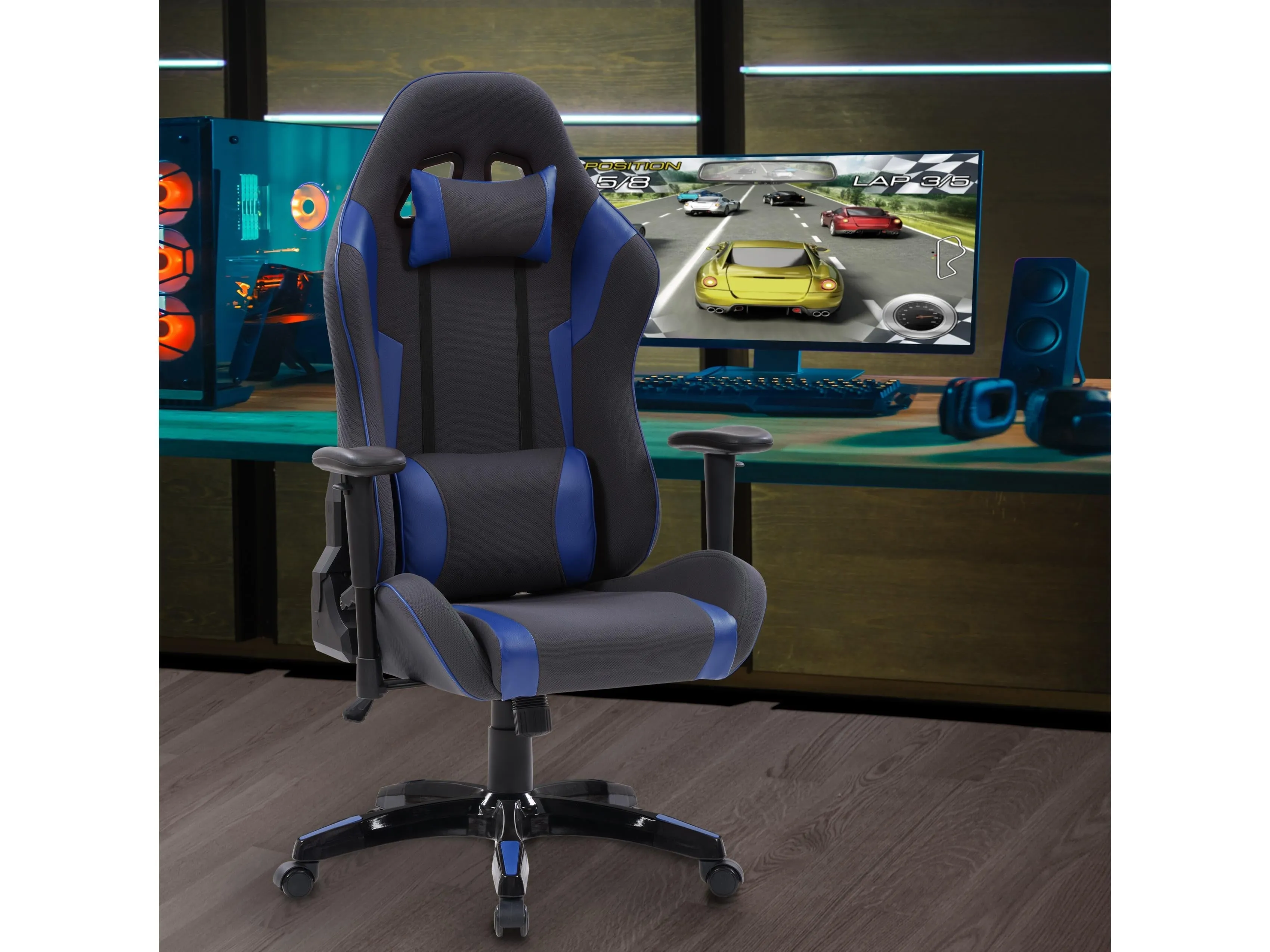 Grey and Blue Gaming Office Chair