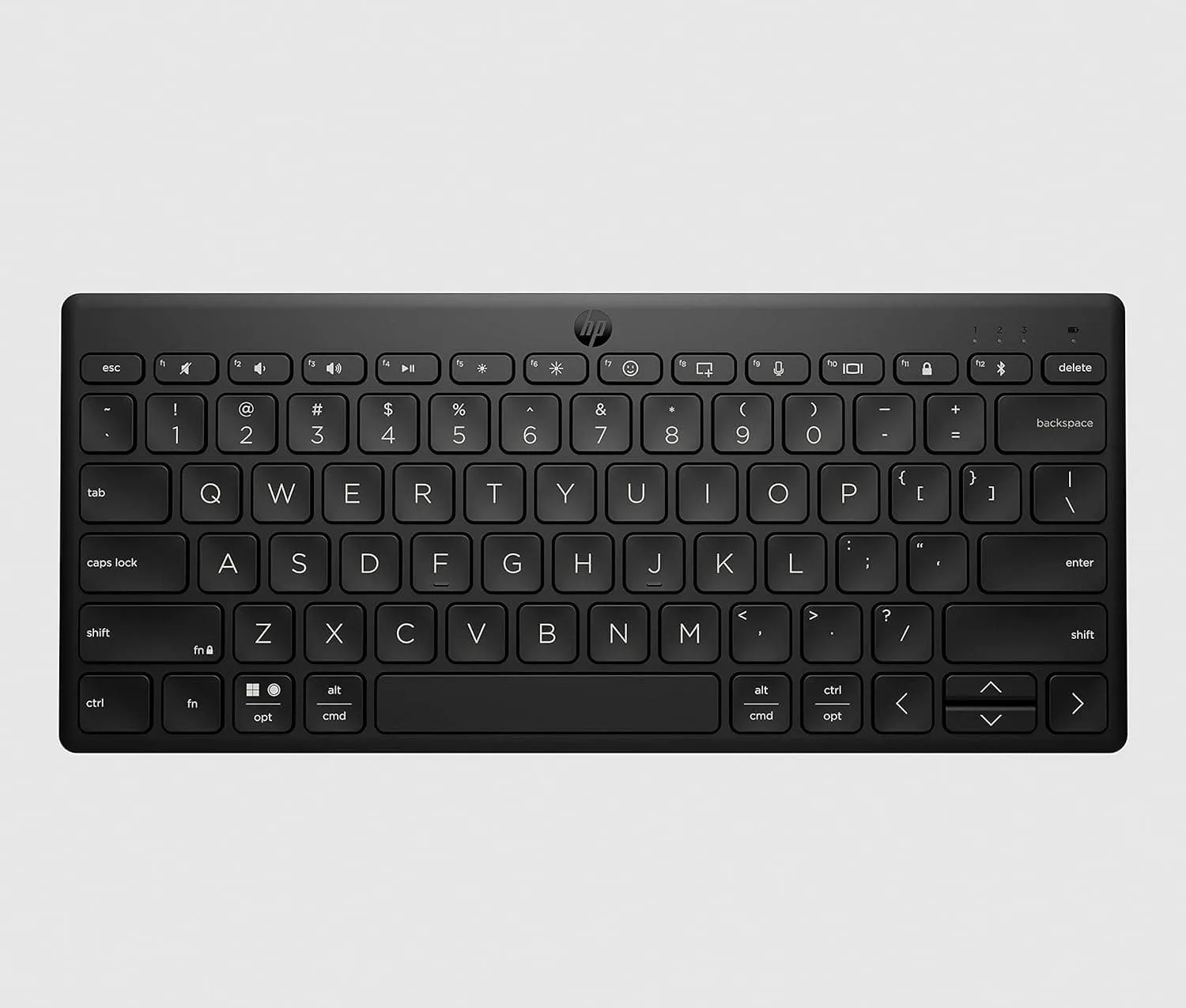 HP 350 Compact Bluetooth Keyboard. Connect up to 3 devices via Bluetooth 5.2, Multi-OS, with SMART shortcuts, dictation and emoji keys, made from 60% recycled materials, Black